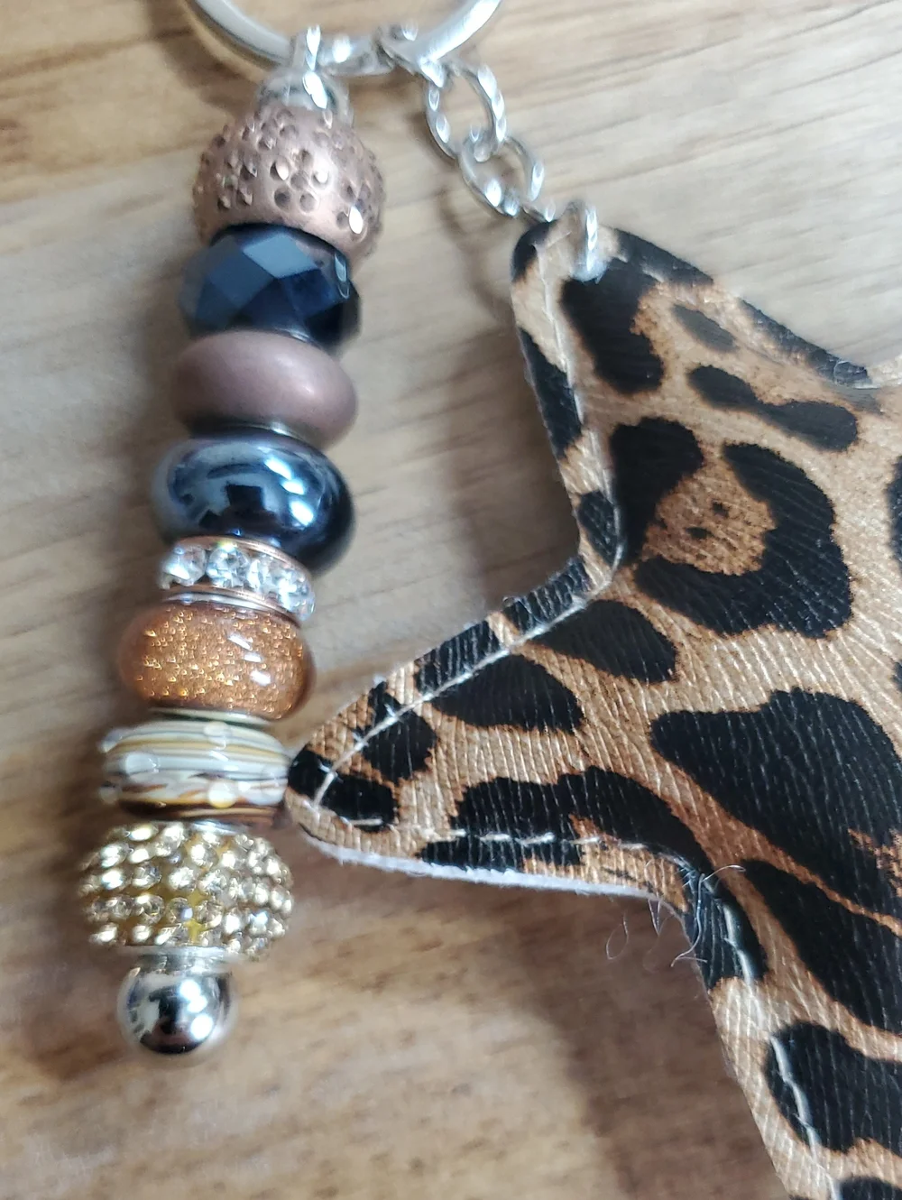 Leopard Star Keychain Charm - Metallic Brown Star and Beaded Accent